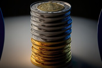 Stack of money - stack of Euros, tower of coins, illustration of saving money