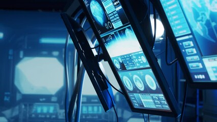 Wall Mural - futuristic spaceship control panel interface. spacecraft digital dashboard background with indicator