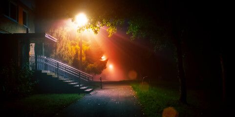 Sticker - light of street lamp in foggy night weather