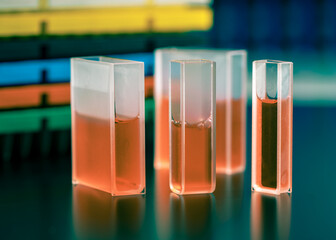 Poster - laboratory glass cuvettes for Spectrometric Spectrophotometer analysis of organic liquids