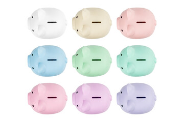 Wall Mural - Collection of multi-colored piggy bank isolated on white background with clipping path.