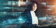© Angelo/peopleimages.com - Futuristic, AI and business woman, cyber data and connectivity, iot overlay and technology innovation. Digital transformation, tech analytics and mockup space, web dashboard and internet holographic