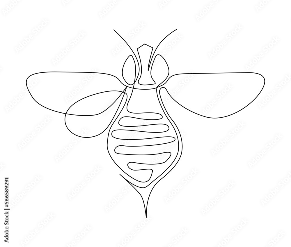 Continuous one line drawing of fliying bee. Simple illustration of ...