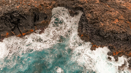 Sticker - Pont Naturel, Mauritius Island. Beautiful arch rock formation from a drone viewpoint