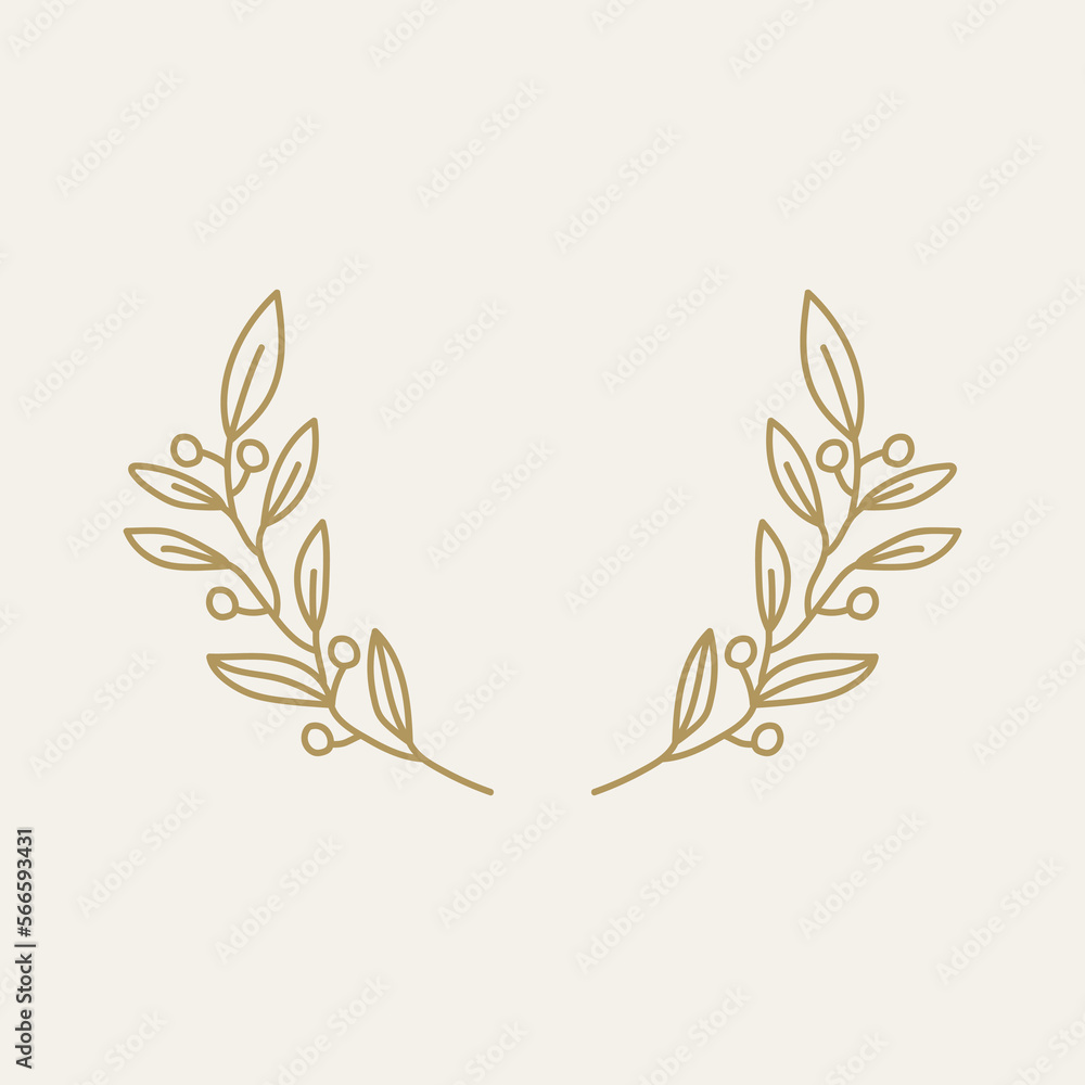 Olive leaves hand drawn wreath for card or wedding invitation. Logo ...