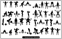 Illlustration Of Female Silhouette In Different Poses Working Out
