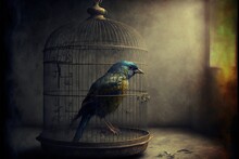 A Sad Bird Locked In A Cage