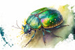 Digital watercolor painting of a beetle. 4k Wallpaper, background