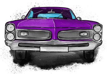 Wall Mural - Classic historic muscle car of the road violet painted png