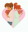 © Tara - Postcard with a couple of children on a pastel background in the form of a heart. Vector illustration for Valentine's Day.