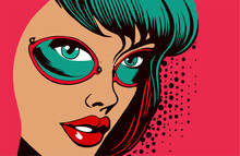 Pop Art Woman - Contains Separate Solid Colors And Dot Layers, Vector