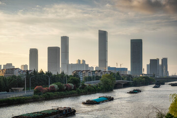 Wall Mural - A grand canal runs through the modern city