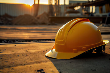 Wall Mural - Orange safety helmet or hardhat, construction worker PPE. Generative AI.

