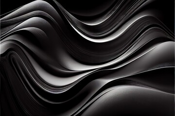 Wall Mural - Generative AI illustration of black wavy abstract layer as panorama background, gain and metal
