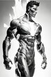 © Whitefeather - sci-fi full-length whole body portrait super hero man with a blurred face Generative AI