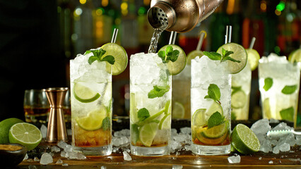 Fototapete - Preparation of mojito drinks on bar counter.