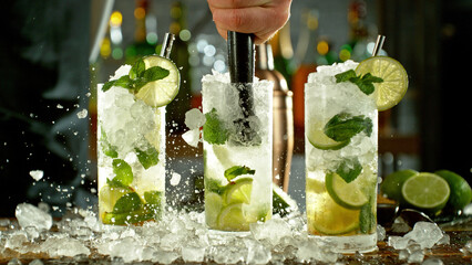 Poster - Preparation of mojito drinks on bar counter.