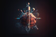 © ADDICTIVE STOCK - Generative AI illustration of flask with medicine from virus
