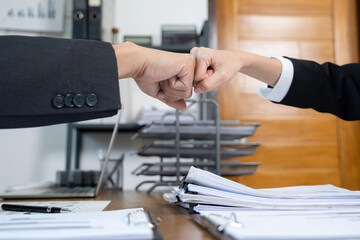 Wall Mural - Administrator business man financial inspector and secretary making report calculating balance. Internal Revenue Service checking document.