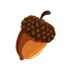 Wall Mural - Acorn sticker. Vector illustration of cute fall item. Cartoon acorn isolated on white background. Autumn decor concept