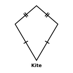 Wall Mural - Simple monochrome vector graphic of a kite. This is a shape with four sides where each pair of adjacent sides have an equal length 