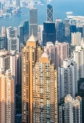  Skyscrapers at sunset in Hong Kong.
