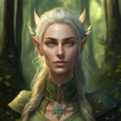 Canvas Print - Fantasy character of a female elf in the woods