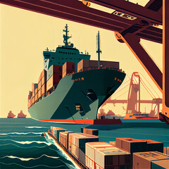 Wall Mural - cargo transportation and logistics background with air and sea freight, generative AI