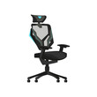 Wheeled gaming chair with headrest vector illustration. Drawing of computer chair, comfortable equipment for gaming isolated on white background. Furniture, gaming, comfort concept