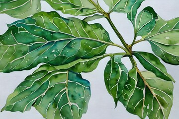  A watercolor botanical leaf branch. Generative AI