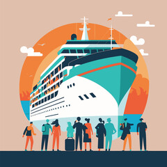 Departing ship, travelers depart on a liner vector design