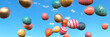 Vibrant falling Easter eggs on a clear blue sky day concept 3d render