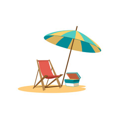 Sticker - Drawing of lounger and umbrella on white background. Beach travel vector illustration. Summer, traveling, holidays concept