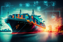 The Freight Forwarding Companies Of The Future And Their Customers Will Bring Together Multi-sector Deliveries. Logistics Solutions From The Future In The Image Created With The Help Of AI. 