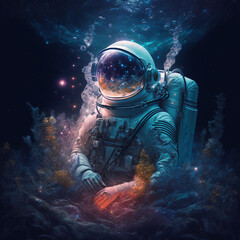 Wall Mural - generative ai astronaut floating zero gravity in outer space. discovery, exploration concept