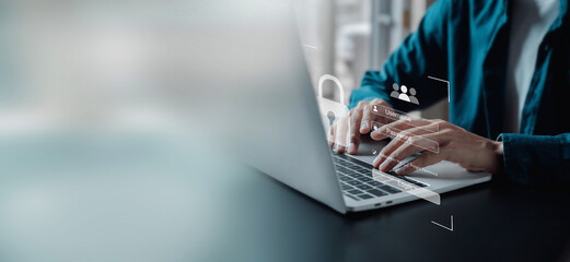 User authentication system with username and password, cybersecurity concept,global network security technology, business people protect personal information. cybersecurity concept.
