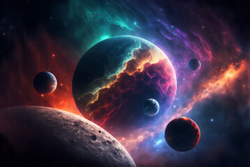 Wall Mural - generative ai illustration of planets and shining stars galaxy in space.