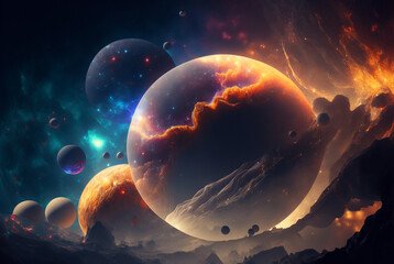 Wall Mural - generative ai illustration of planets and shining stars galaxy in space.