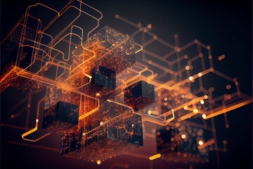 Abstract digital background. Big data visualization. Network connection structure. Science background. High quality ai generated illustration