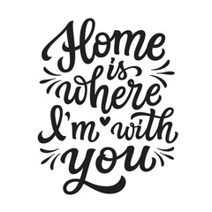 Wall Mural - Home is where I'm with you. Hand lettering quote isolated on white background. Vector typography for t shirts, posters, banners