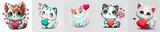 Fototapeta Pokój dzieciecy - set of valentine day cartoon cute cat, mascot vector, white background. Generative AI