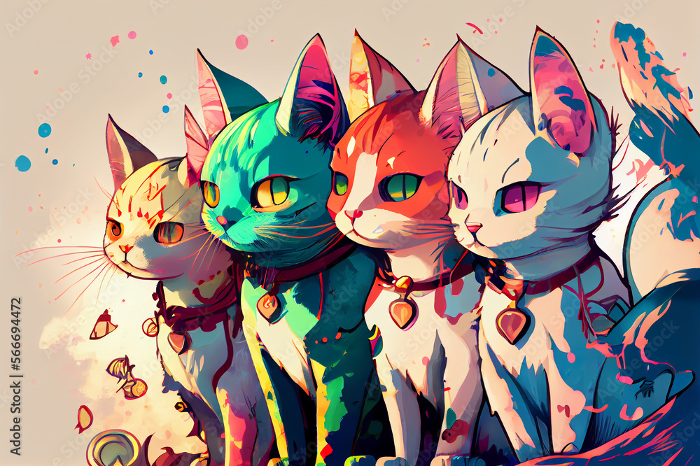 Cats, generative ai in flat cartoon style Stock Illustration | Adobe Stock