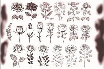  a bunch of flowers that are on a white background with a black border around them and a brown border around the edges of the flowers.  generative ai