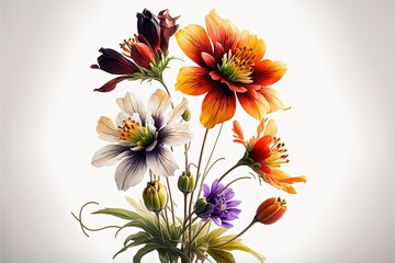  a vase filled with different colored flowers on a white background with a white background behind the vase is a white background with a white background.  generative ai