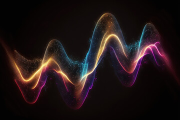 Abstract sound wave design on black background. Equalizer effect in neon colors. Generative AI