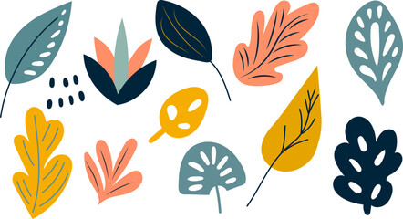 Wall Mural - set of leaves, doodle, in flat style, vector