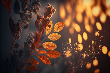  a close up of a plant with lots of leaves on it's stem and a blurry background of leaves on the other side of the plant.  generative ai