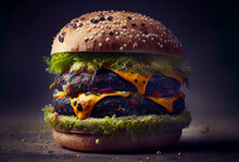 Mold Burger, Cheeseburger AI Generative Illustration. Silicone Mold Hamburger. Moldy Whopper. Burgers Bun With Moldy Cheese And Stale. Damaged Expired Polluted Food . Moldy Cheeseburger. Burger Mildew