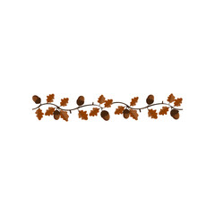 Wall Mural - Autumn garland with leaves and acorns. Vector illustration of fall garland. Cartoon garland with leaves and sprigs with acorns isolated on white. Thanksgiving decor concept