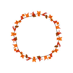 Wall Mural - Autumn wreath with oak leaves and flags. Vector illustration of fall garland. Cartoon garland with leaves and flags isolated on white. Thanksgiving decor concept